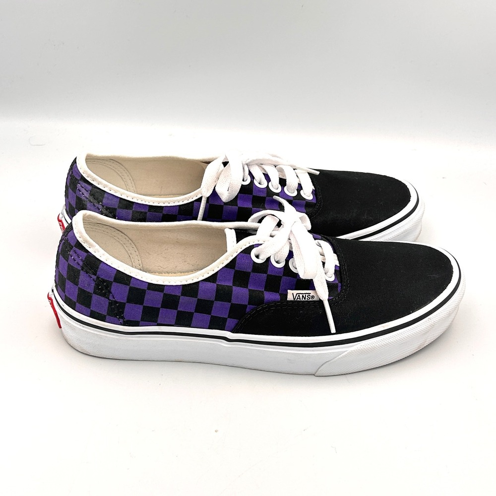 Vans Customs Shoes Womens 8.5  Mens 7 Black Purple Low Top Checkerboard Sneakers